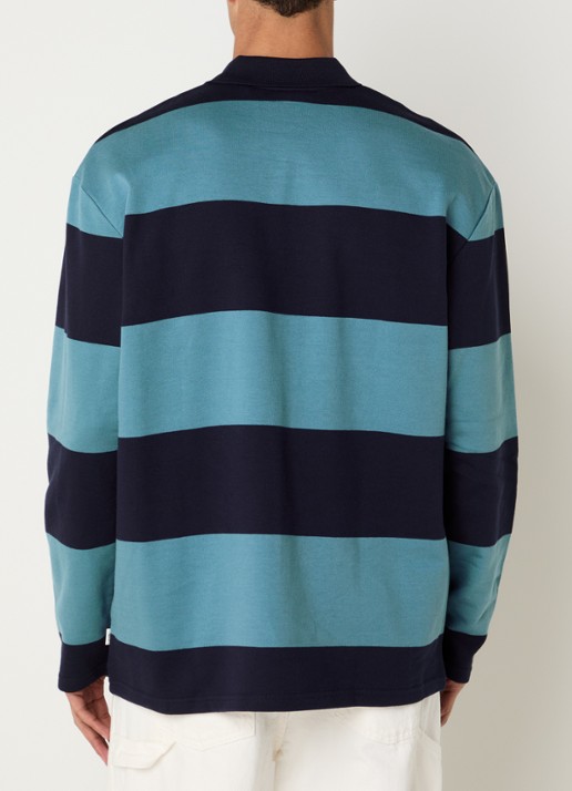 Les Deux Prince oversized fit polo met borduring en streepprint - achterkant 4 donkerblauw