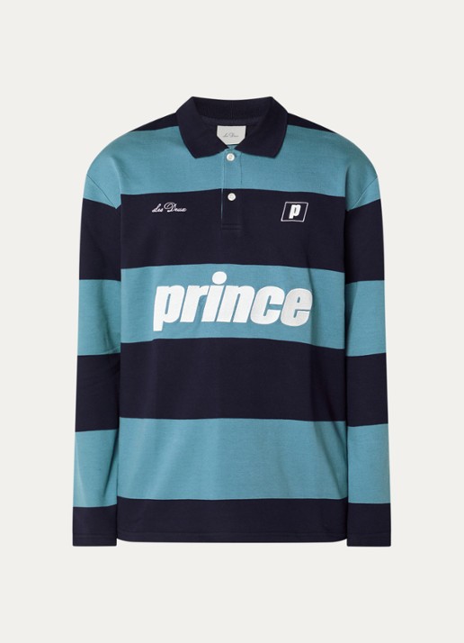 Les Deux Prince oversized fit polo met borduring en streepprint - voorkant 2 donkerblauw
