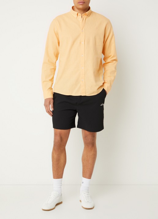 Les Deux Regular fit overhemd in linnenblend - voorkant 2 orange