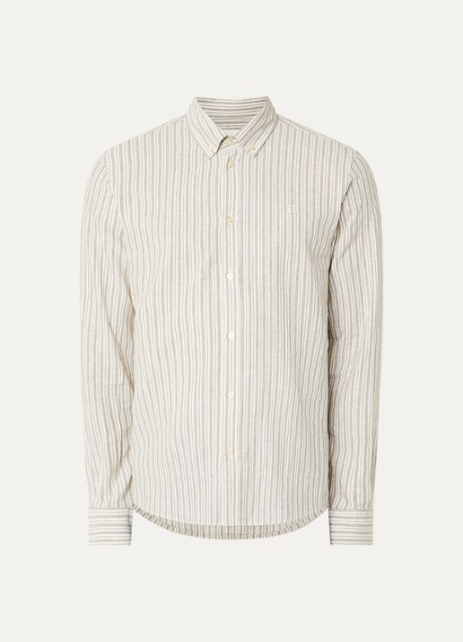 Les Deux Regular fit overhemd in linnenblend - voorkant 2 beige