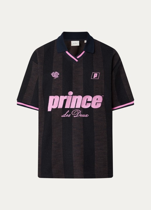 Les Deux Regular fit polo met streepprint en logoborduring - voorkant 2 antraciet