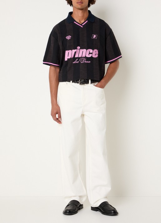 Les Deux Regular fit polo met streepprint en logoborduring - voorkant 3 antraciet