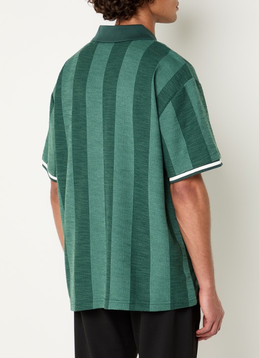 Les Deux Regular fit polo met streepprint en logoborduring - achterkant groen
