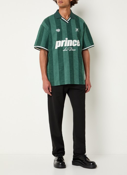Les Deux Regular fit polo met streepprint en logoborduring - voorkant 3 groen