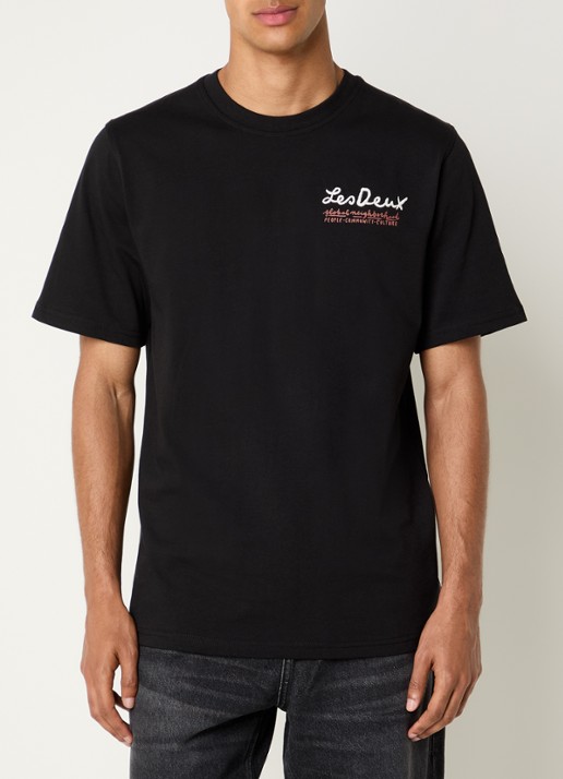 Les Deux Rural T-shirt met logoborduring en backprint - achterkant zwart