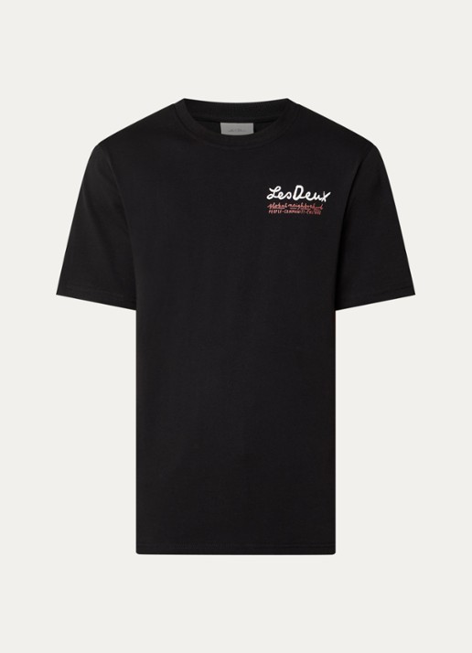 Les Deux Rural T-shirt met logoborduring en backprint - voorkant 2 zwart