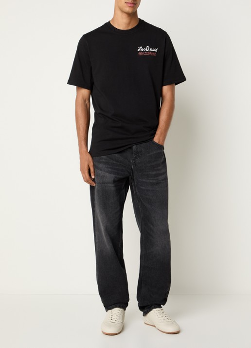 Les Deux Rural T-shirt met logoborduring en backprint - voorkant 3 zwart