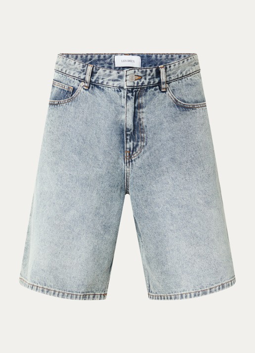 Les Deux Ryder straight fit korte broek van denim met steekzakken - voorkant indigo