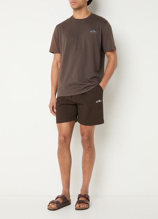 Les Deux Stan zwemshorts met logo en steekzakken - voorkant 4 donkerbruin