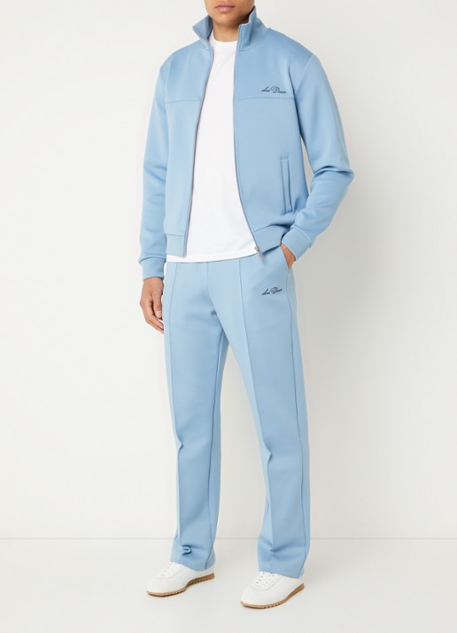 Les Deux Straight fit joggingbroek met logo en steekzakken - voorkant 3 blauwgrijs