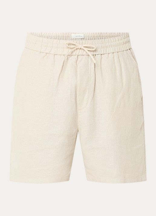 Les Deux Straight fit korte broek in linnenblend met steekzakken - voorkant zand