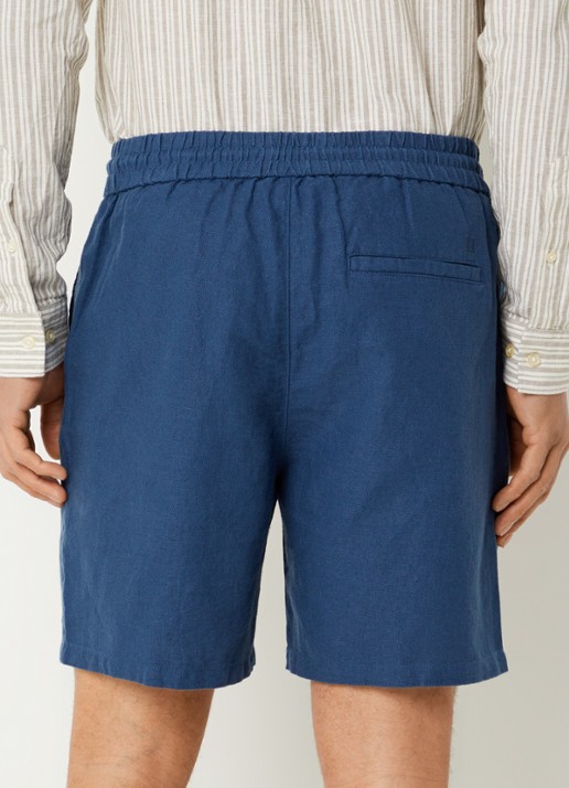 Les Deux Straight fit korte broek in linnenblend met steekzakken - achterkant blauw