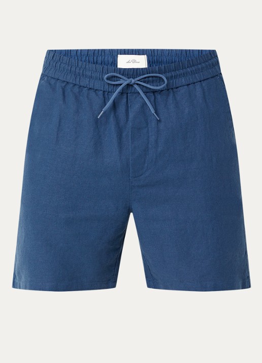 Les Deux Straight fit korte broek in linnenblend met steekzakken - voorkant 3 blauw