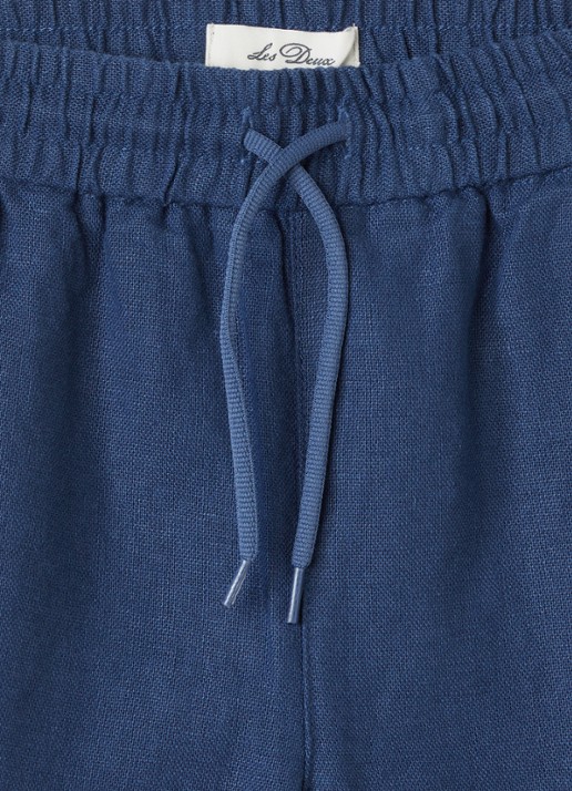 Les Deux Straight fit korte broek in linnenblend met trekkoord - detail 3 indigo