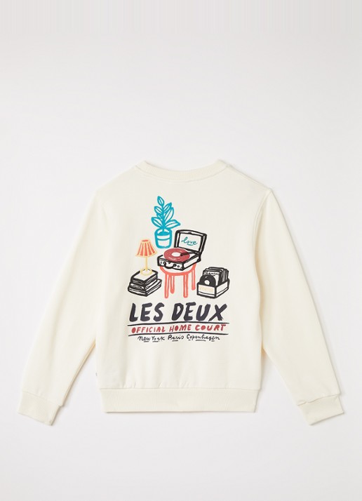 Les Deux Sweater met logo- en backprint - voorkant 3 gebroken wit