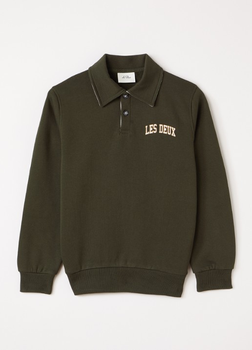 Les Deux Sweater met logo - voorkant 2 legergroen