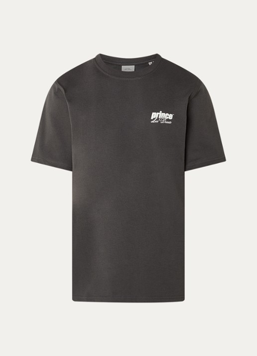 Les Deux T-shirt met logo- en backprint - voorkant 3 antraciet