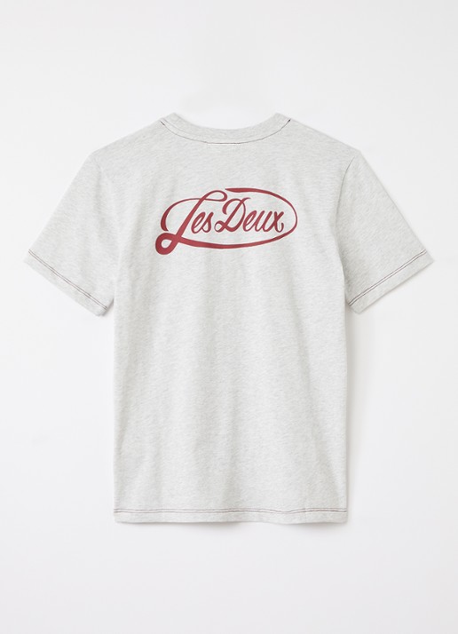 Les Deux T-shirt met logo- en backprint - voorkant 2 grijsmele