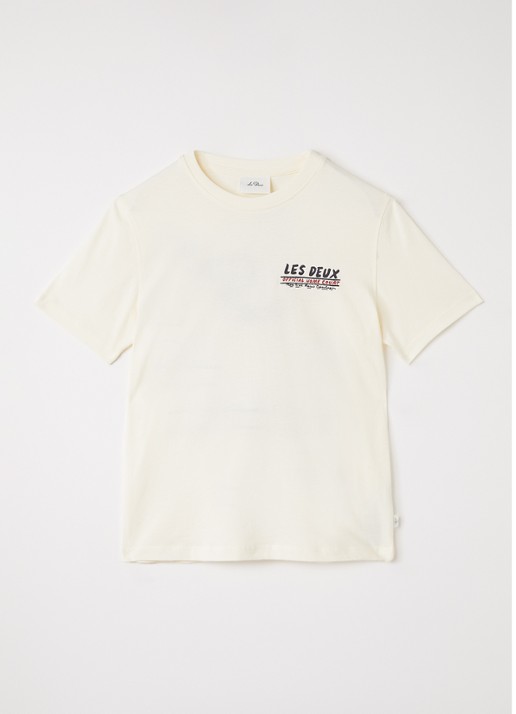 Les Deux T-shirt met logo- en backprint - voorkant gebroken wit