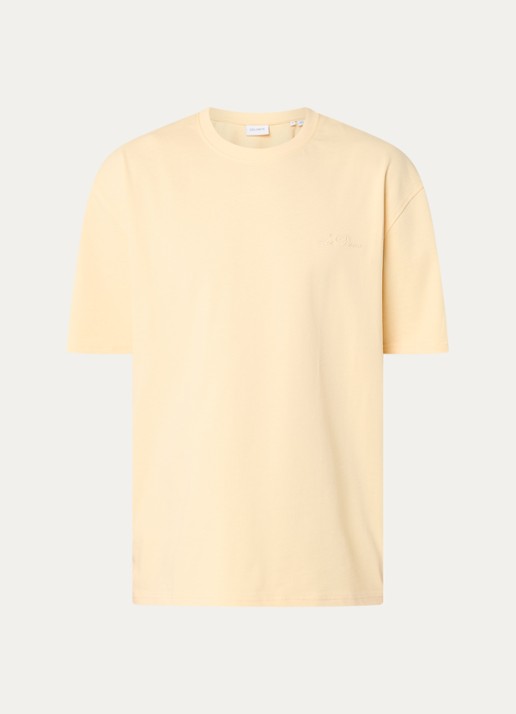 Les Deux T-shirt met logoborduring - voorkant 2 geel