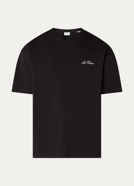 Les Deux T-shirt met logoborduring - voorkant 3 zwart