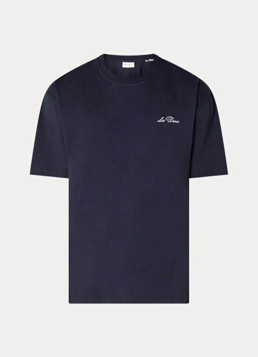 Les Deux T-shirt met logoborduring - voorkant 2 donkerblauw
