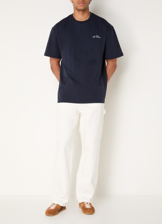 Les Deux T-shirt met logoborduring - voorkant 3 donkerblauw