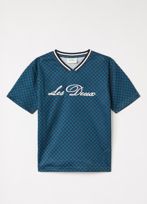 Les Deux T-shirt van mesh met ruitdessin en logoborduring