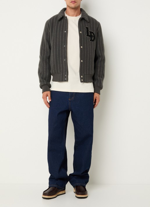 Les Deux Varsity jack in wolblend met logoborduring en steekzakken - voorkant 4 middengrijs