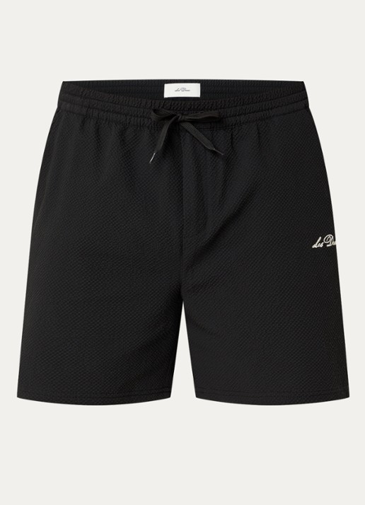 Les Deux Zwemshorts met logo en structuur - voorkant 3 zwart