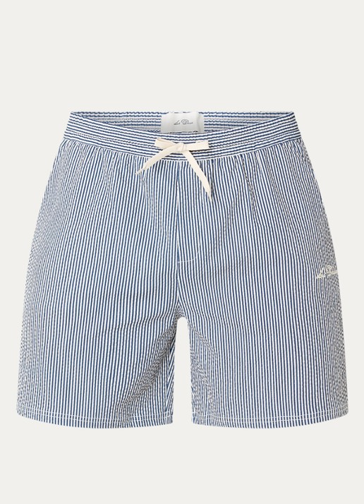 Les Deux zwemshorts met streepprint en steekzakken - voorkant donkerblauw