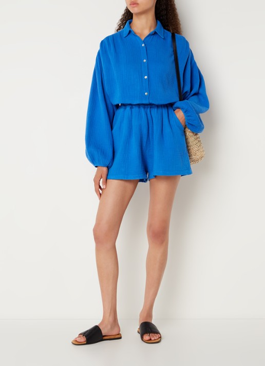 Les Jumelles Abigail blouse met structuur - voorkant 3 royalblauw