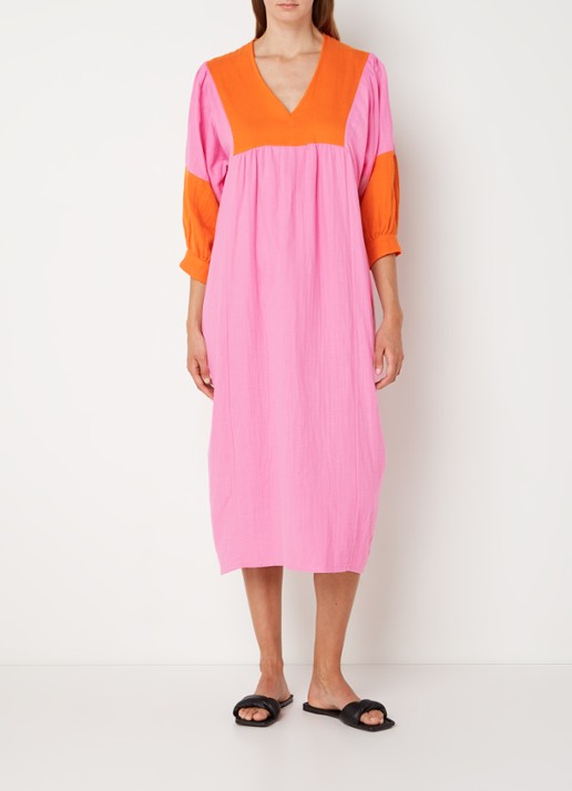 Les Jumelles Imani midi strandjurk met V-hals - detail 3 roze