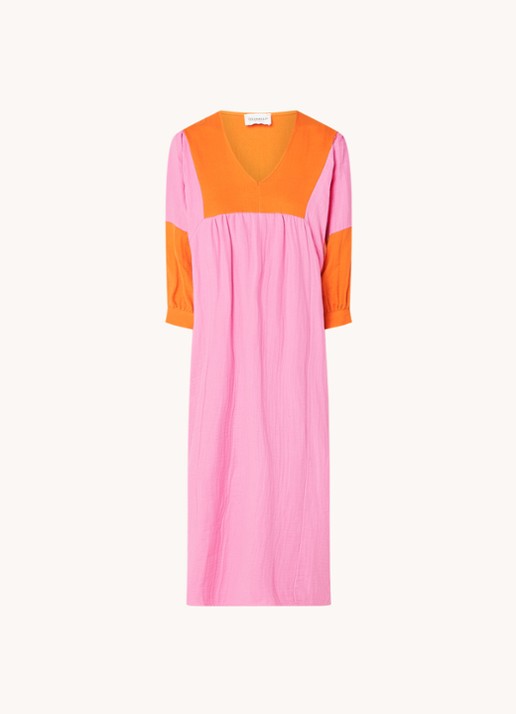 Les Jumelles Imani midi strandjurk met V-hals - voorkant roze