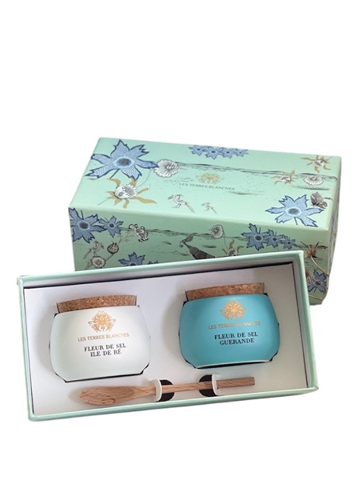 Les Terres Blanches Fleur de Sel Ile de Ré en Fleur de Sel Guérande zeezoutvlokken in geschenkverpakking 2 x 50 gram