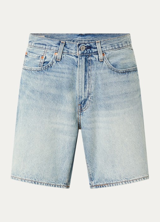 Levi's 468 straight fit korte broek van denim met steekzakken - voorkant 3 indigo