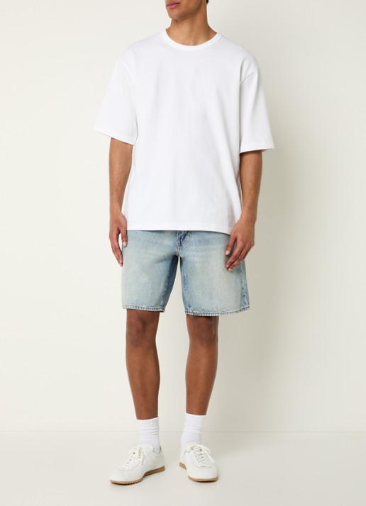 Levi's 468 straight fit korte broek van denim met steekzakken - voorkant 4 indigo