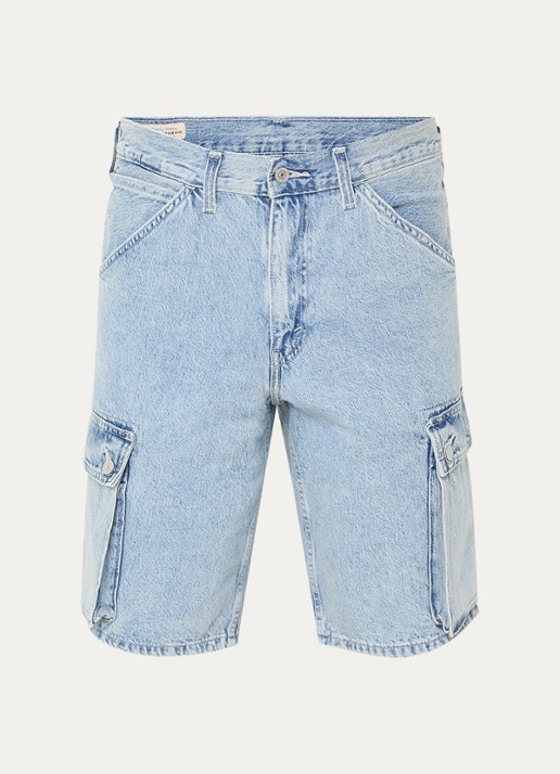Levi's 478 loose fit korte cargobroek van denim met klepzakken - voorkant 3 indigo