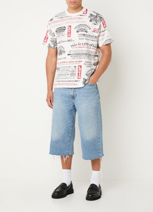 Levi's 478 wide fit korte broek van denim met lichte wassing - voorkant 4 indigo