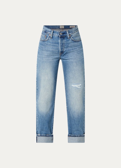 Levi's 501 90's high waist straight fit jeans met medium wassing - voorkant 2 indigo