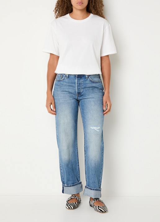 Levi's 501 90's high waist straight fit jeans met medium wassing - voorkant 3 indigo