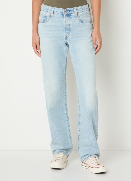 Levi's 501 90s mid waist straight leg jeans met lichte wassing - detail 3 indigo
