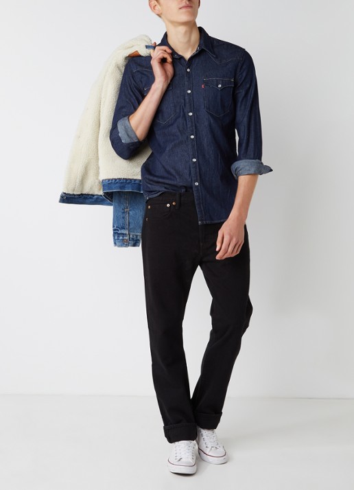 Levi's 501 high rise straight leg jeans met knoopsluiting - voorkant 5 zwart