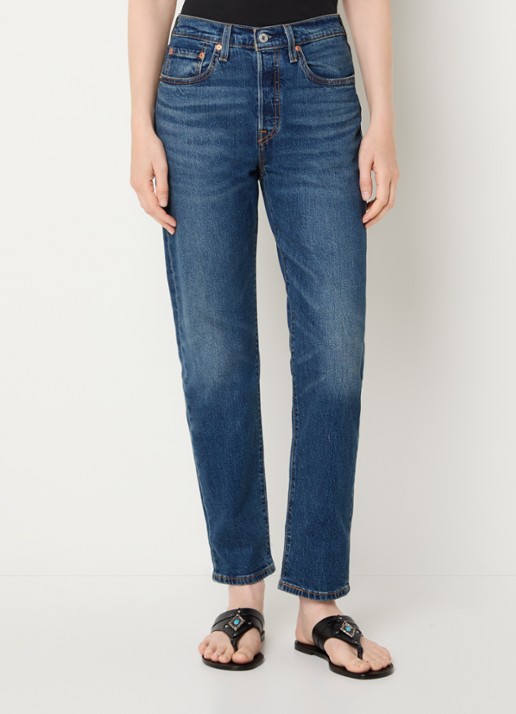 Levi's 501 high waist slim fit cropped jeans met donkere wassing - detail indigo