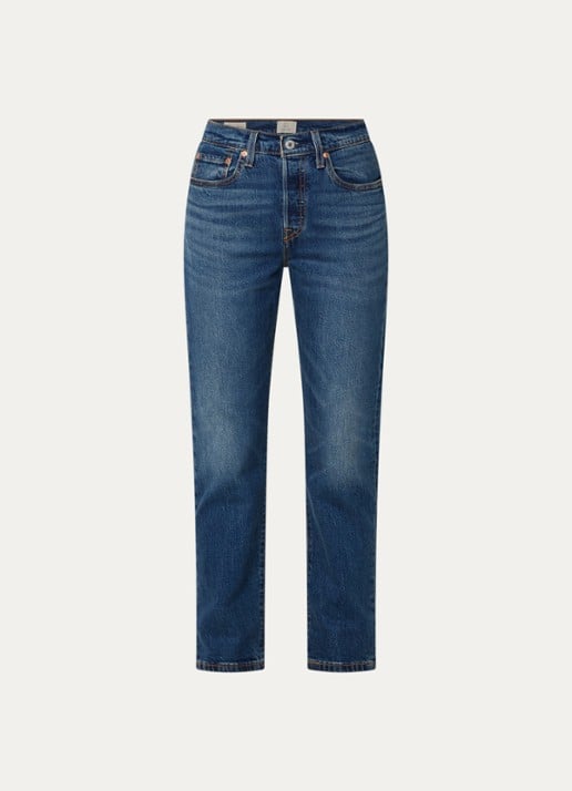 Levi's 501 high waist slim fit cropped jeans met donkere wassing - voorkant 4 indigo