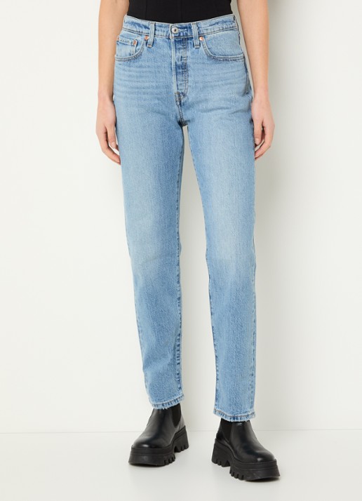 Levi's 501 high waist slim fit jeans met lichte wassing - detail 4 indigo