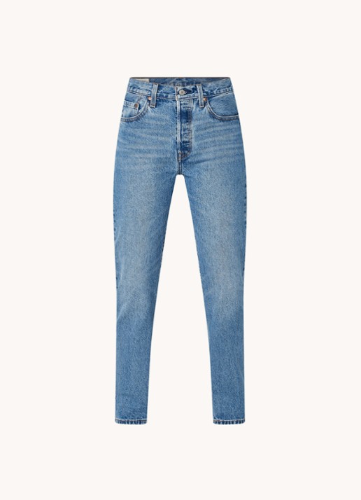Levi's 501 High waist straight leg cropped jeans met medium wassing - voorkant 2 indigo