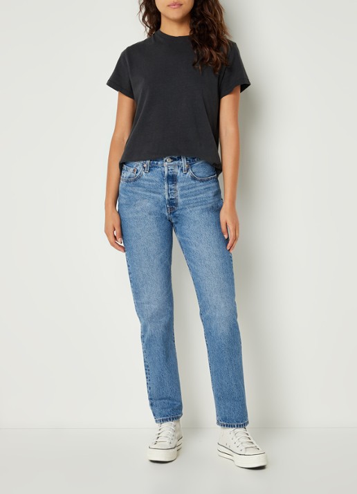Levi's 501 High waist straight leg cropped jeans met medium wassing - voorkant 3 indigo