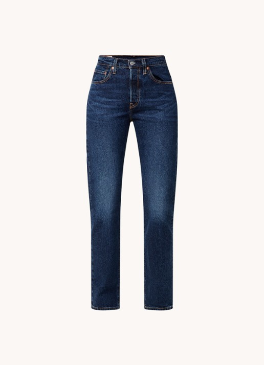 Levi's 501 high waist straight leg jeans met donkere wassing - voorkant indigo