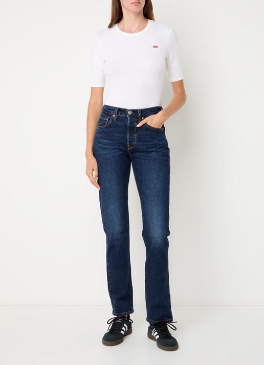 Levi's 501 high waist straight leg jeans met donkere wassing - voorkant 2 indigo